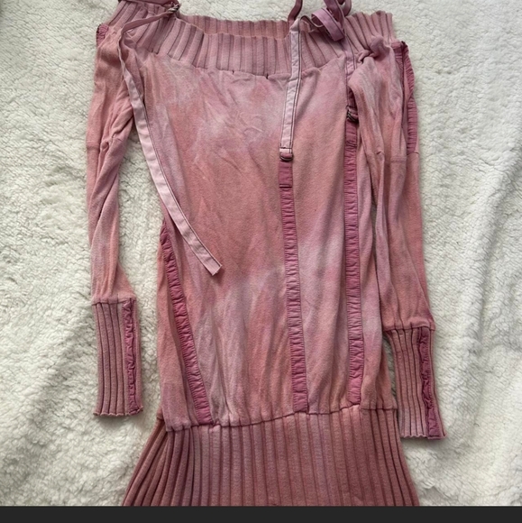 SALVAGE Htf Vng Rhinestone "Salvage Saves" Pink Off-Shoulder Sweater/Mini Dress - Picture 3 of 11